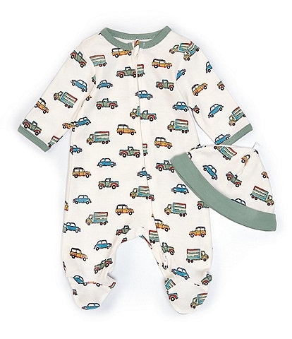 Little Me Baby Boys Newborn-9 Months On-The-Go Car Printed Footed Coverall & Hat Set
