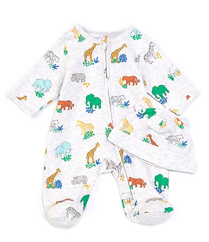 Little Me Baby Boys Preemie-9 Months Bright Safari Footed Coverall & Hat Set