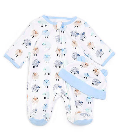 Little Me Baby Boys Preemie-9 Months Dotty Lamb Footed Coverall & Hat Set