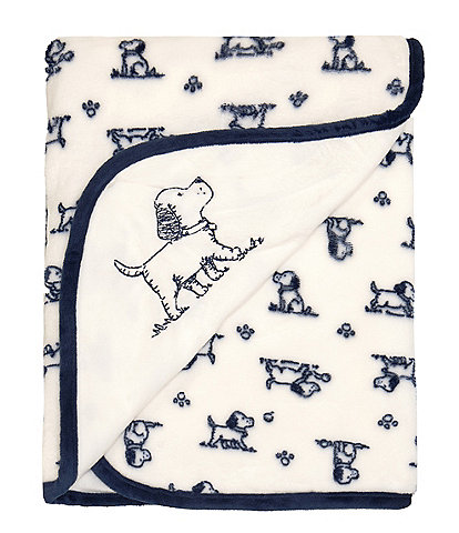 Little Me Baby Boys Puppy Toile Print Reversible Flannel Blanket