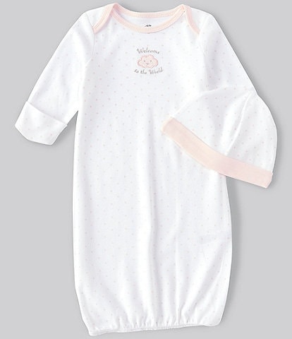 Little Me Baby Girl Newborn-3 Months Long-Sleeve Welcome To the World Girl Gown & Hat Set