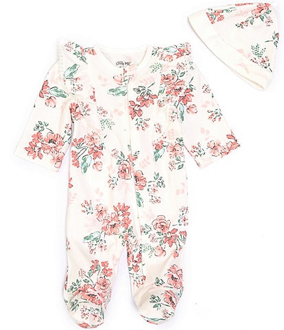 Little Me Baby Girl Preemie-9 Months Whimsical Floral Zipper Footed Coverall & Hat