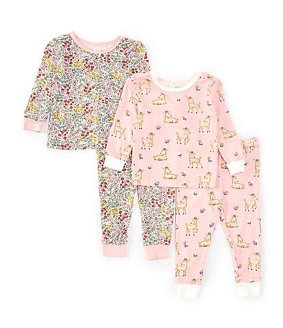 Little Me Baby Girls 12-24 Months Long Sleeve Animal/Printed Pajama Top & Matching Pant 4-Piece Pajama Set