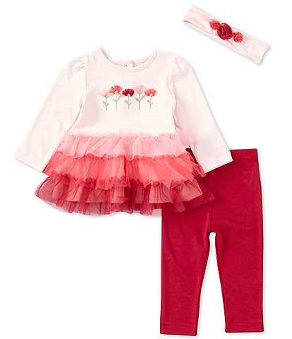 Little Me Baby Girls 12-24 Months Long Sleeve Floral-Motif/Color Block Tutu-Skirted Dress & Solid Leggings Set