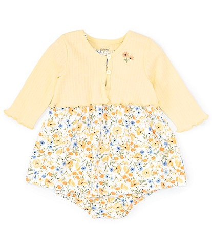 Little Me Baby Girls 12-24 Months Long-Sleeve Flower-Motif Cardigan & Short-Sleeve Garden-Floral Smocked Fit & Flare Dress