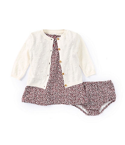 Little Me Baby Girls 12-24 Months Long-Sleeve Knit Cardigan & Long-Sleeve Floral-Printed Woven Shift Dress