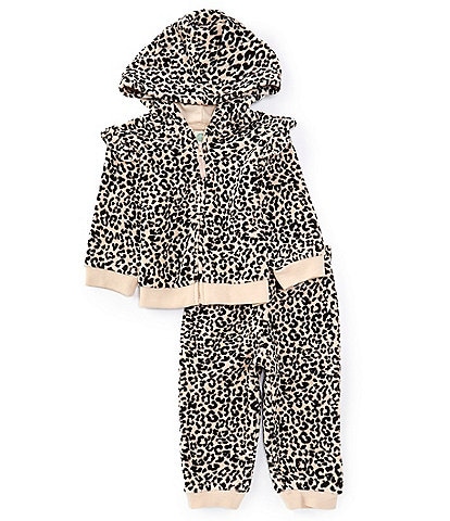 Little Me Baby Girls 12-24 Months Long Sleeve Leopard-Printed Hooded Fleece Jacket & Matching Fleece Jogger Pant Set