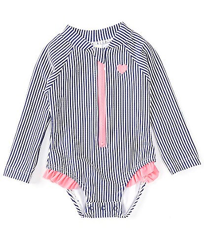 Little Me Baby Girls 12-24 Months Long-Sleeve Striped Rashguard 1-Piece Swimsuit