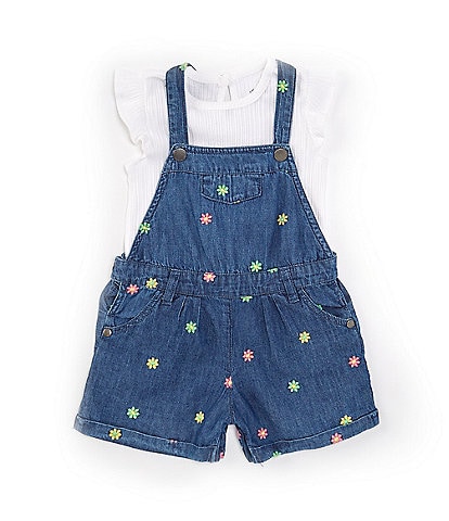 Little Me Baby Girls 12-24 Months Sleeveless Dotted Knit Romper & Solid Rib-Knit Tee Set
