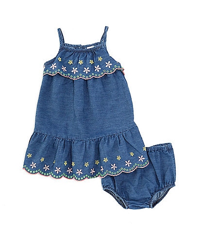Little Me Baby Girls 12-24 Months Sleeveless Embroidered Chambray Sundress