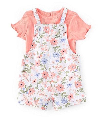 Little Me Baby Girls 12-24 Months Sleeveless Floral-Printed Romper & Short-Sleeve Solid Tee Set
