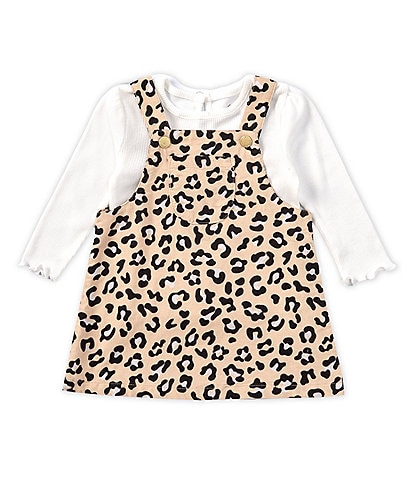 Little Me Baby Girls 12-24 Months Sleeveless Leopard-Print Jumper Dress & Long-Sleeve Solid Rib T-Shirt Set