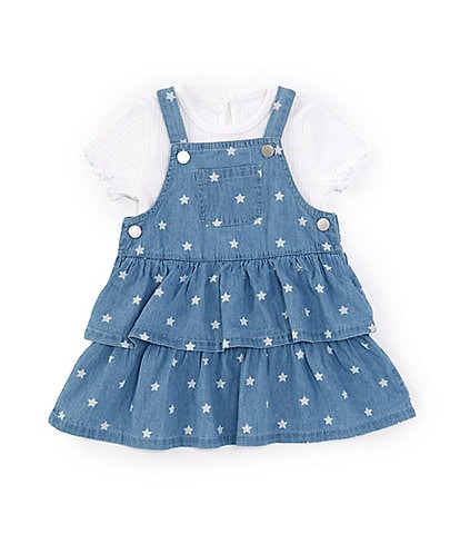 Little Me Baby Girls 12-24 Months Sleeveless Star-Printed Chambray Dress & Short-Sleeve Solid Rib-Knit T-Shirt Set