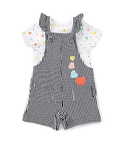 Little Me Baby Girls 12-24 Months Sleeveless Striped Heart Motif Knit Romper & Short-Sleeve Heart Printed T-Shirt Set