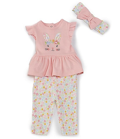 Little Me Baby Girls 3-12 Months Bunny Short Sleeve Skirted Bodysuit & Flower-Printed Pant Set