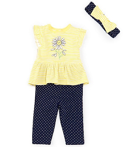 Little Me Baby Girls 3-12 Months Daisy Short-Sleeve Skirted Bodysuit & Pindotted Pant Set