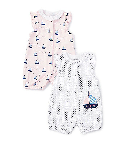 Little Me Baby Girls 3-12 Months Flutter-Sleeve Allover-Sailboat-Printed Romper & Pindotted Romper Two-Pack