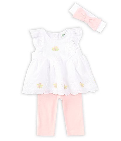 Little Me Baby Girls 3-12 Months Flutter Sleeve Eyelet-Embroidered Linen Blend Tunic & Solid Leggings Set