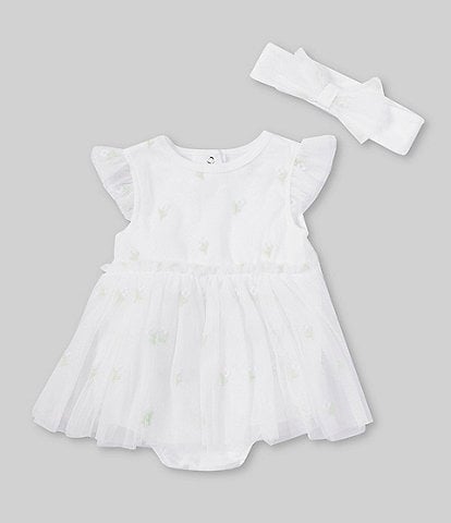 Little Me Baby Girls 3-12 Months Flutter Sleeve Floral Skirted Bodysuit