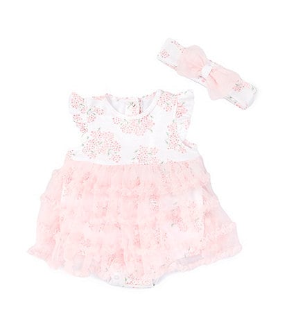 Little Me Baby Girls 3-12 Months Flutter-Sleeve Hydrangea-Print Skirted Bodysuit