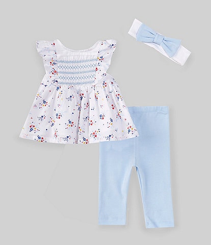 Little Me Baby Girls 3-12 Months Flutter Sleeve Smocked Floral Tunic Top & Solid Leggings Set