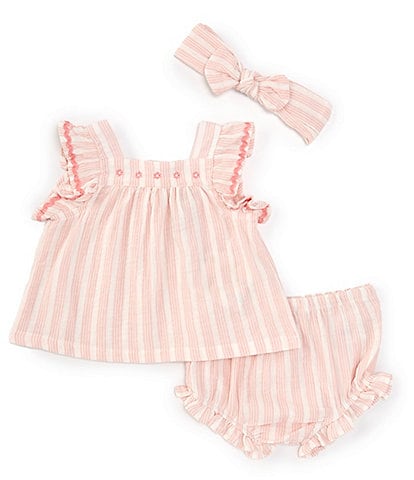 Little Me Baby Girls 3-12 Months Flutter-Sleeve Striped Gauze Tunic Top & Matching Gauze Panty Set