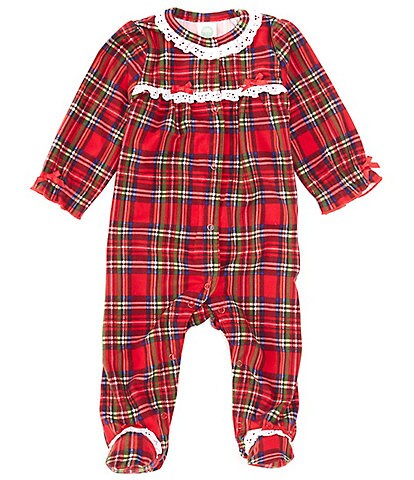 Little Me Baby Girls 3-12 Months Long Sleeve Christmas Plaid Footed Coveralls