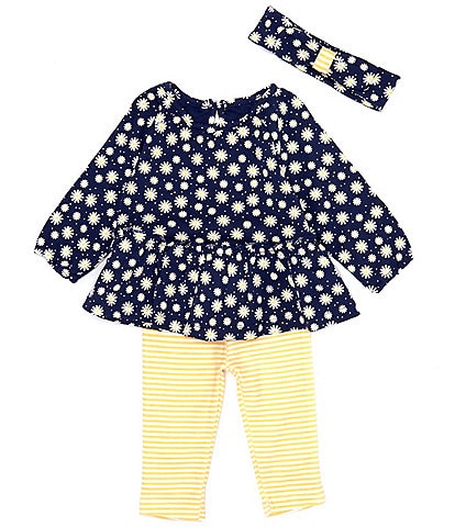 Little Me Baby Girls 3-12 Months Long Sleeve Daisy Print Tunic Top & Striped Leggings Set