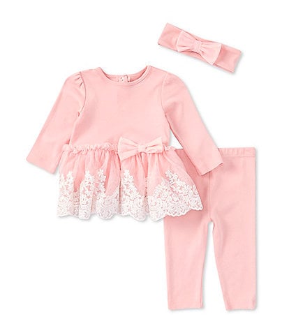 Little Me Baby Girls 3-12 Months Long-Sleeve Knit/Mesh Tutu-Skirted Dress & Solid Knit Leggings Set