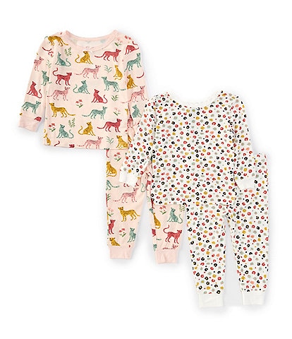 Little Me Baby Girls 3-12 Months Long-Sleeve Leopard/Floral Pajama Top & Matching Pant 4-Piece Pajama Set