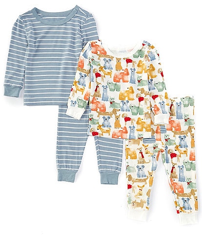 Little Me Baby Girls 3-12 Months Long-Sleeve Puppy/Striped Pajama Top & Matching Pant 4-Piece Pajama Set