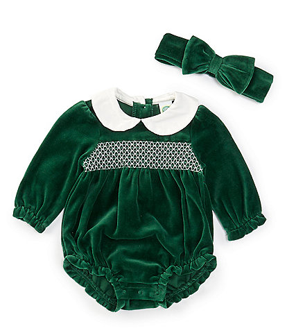 Little Me Baby Girls 3-12 Months Long Sleeve Smocked Velour Bodysuit