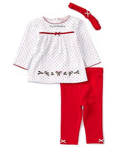 Little Me Baby Girls 3-12 Months Long Sleeve Solid Christmas Holly Tunic Top & Christmas-Themed Leggings Set