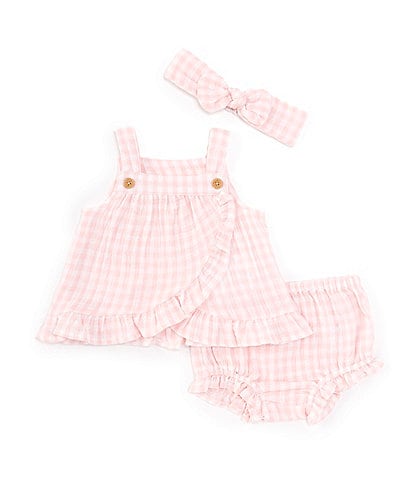 Little Me Baby Girls 3-12 Months Sleeveless Checked Gauze Tunic Top & Matching Gauze Bloomer Set