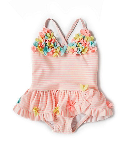 Little Me Baby Girls 3-24 Months Three-Dimensional-Floral/Striped One-Piece Skirted Swimsuit