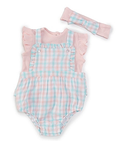 Little Me Baby Girls 3-9 Months Sleeveless Checked Romper & Solid Flutter-Sleeve T-Shirt