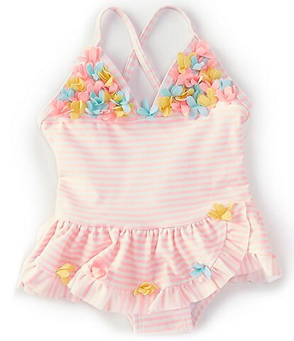 Little Me Baby Girls 6-18 Months Flower-Applique/Stripe One-Piece Swimsuit