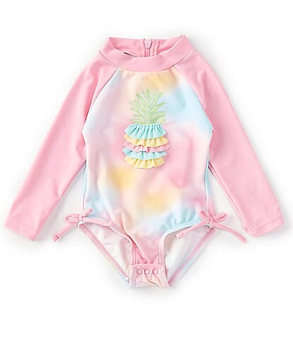 Little Me Baby Girls 6-24 Months Raglan-Sleeve Pineapple-Motif Ombre-Printed Rashguard 1-Piece Swimsuit