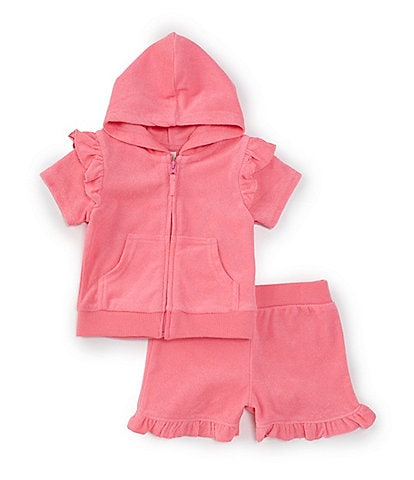 Little Me Baby Girls 6-24 Months Short-Sleeve Solid Hooded Swimsuit Coverup & Matching Shorts Set