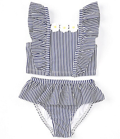 Little Me Baby Girls 6-24 Months Striped Daisy Motif Tankini Top & Matching Ruffled Hipster Bottom Two-Piece Set