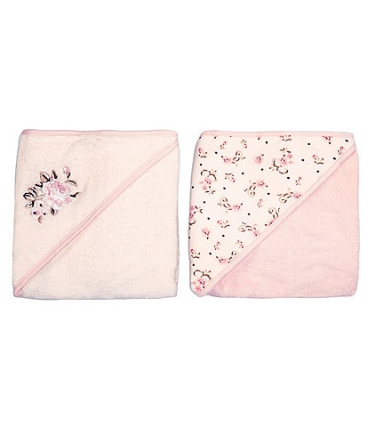 Little Me Baby Girls Floral Embroidered Motif/Vintage Rose Printed Hooded Towel 2-Pack