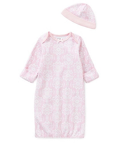 Little Me Baby Girls Newborn-3 Months Damask Print Gown & Hat Set
