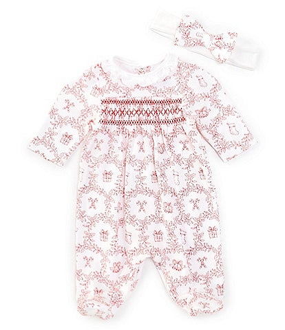 Little Me Baby Girls Newborn-9 Months Long Sleeve Christmas Toile-Printed Footie Coverall