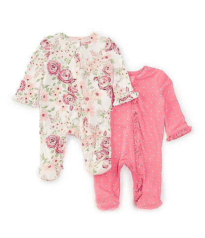 Little Me Baby Girls Newborn-9 Months Long-Sleeve Floral-Printed/Solid Footie Coverall 2-Pack