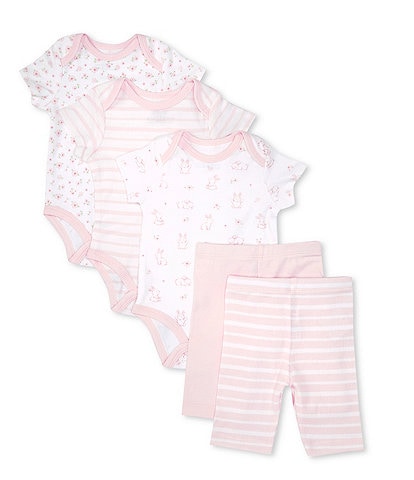 Little Me Baby Girls Newborn-9 Months Springtime Short-Sleeve Bodysuit & Coordinating Pant 5-Pack