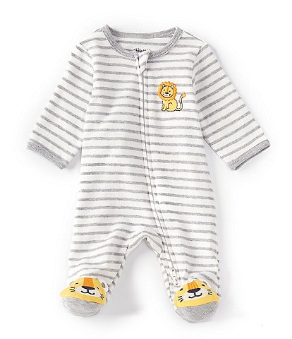 Little Me Baby Preemie-9 Months Long Sleeve Stripe Little Lion Footed Coverall & Hat Set