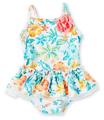 Little Me Baby Girls 6-24 Months Tropical Floral Printed One-Piece Tutu-Skirted Swimsuit