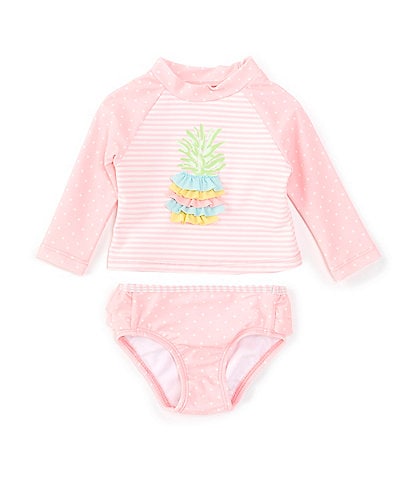 Little Me Little Me Baby Girls 6-24 Months Printed/Striped Pineapple-Motif Rashguard Top & Hipster Bottom Two-Piece Swimsuit