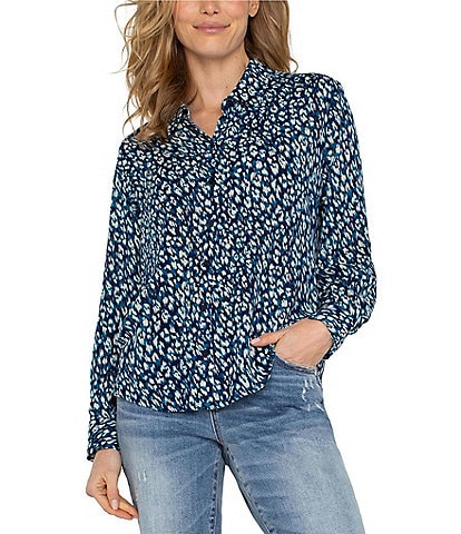 Liverpool Los Angeles Animal Printed Point Collar Neckline Long Sleeve Button Front Blouse