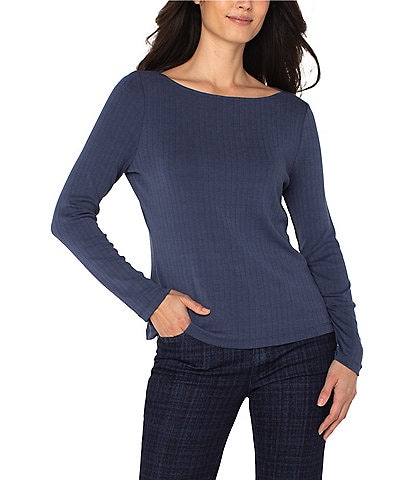 Liverpool Los Angeles Boat Neck Long Sleeve Knit Ribbed Top